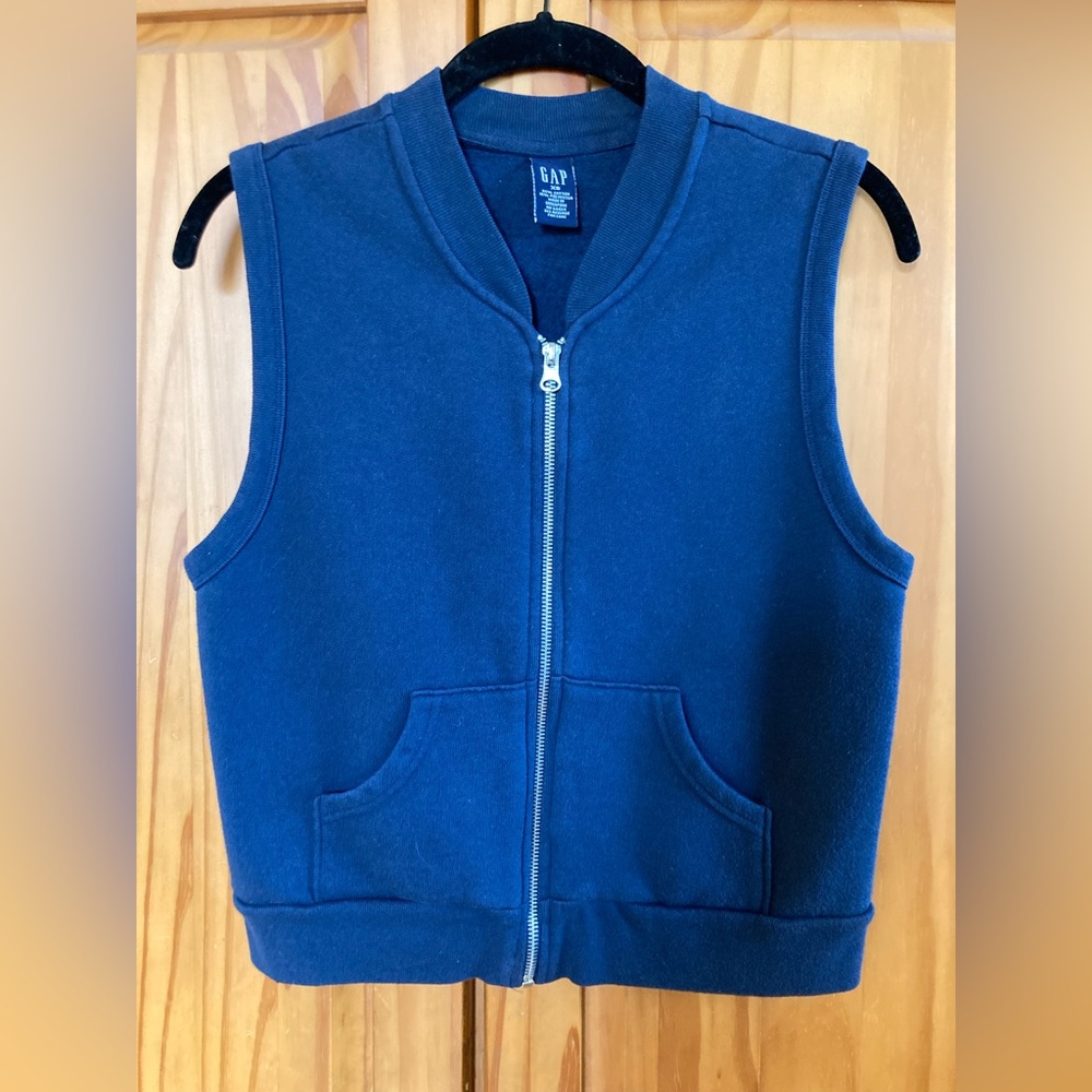 90s Vintage GAP blue cotton  zipper down-vest xs